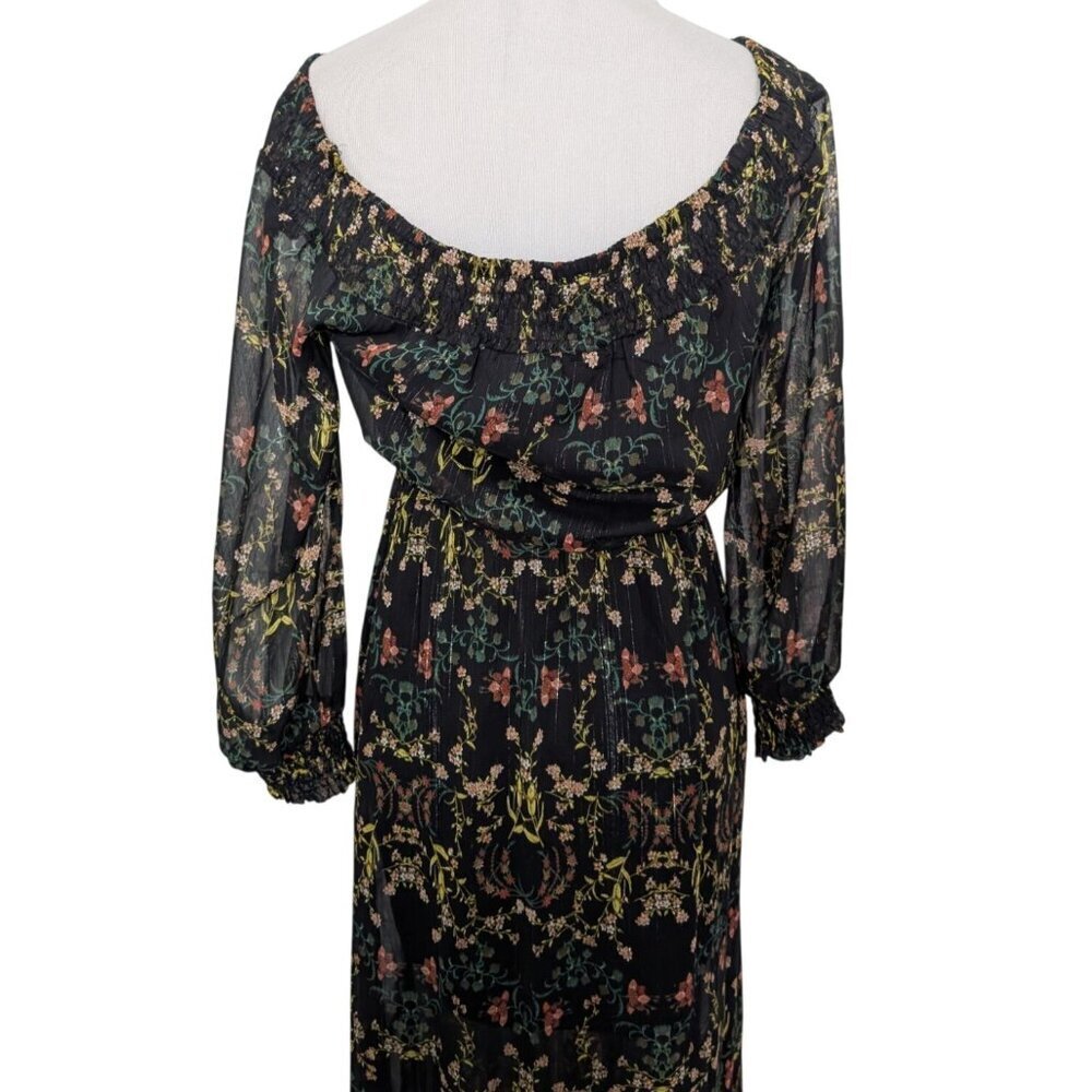 Jealous Tomato Floral Off Shoulder Maxi Dress Womens Size Small Black Front Slit - Picture 10 of 12